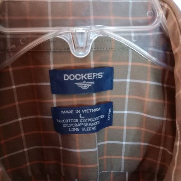 ⭐ Dockers Button Front Plaid Shirt Mens Regular Fit Long Sleeve Casual Brown Lrg - Picture 4 of 4